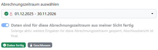 Nach dem Sync: Periode automatisch geschlossen (grüner Haken + Schloss-Symbol)
